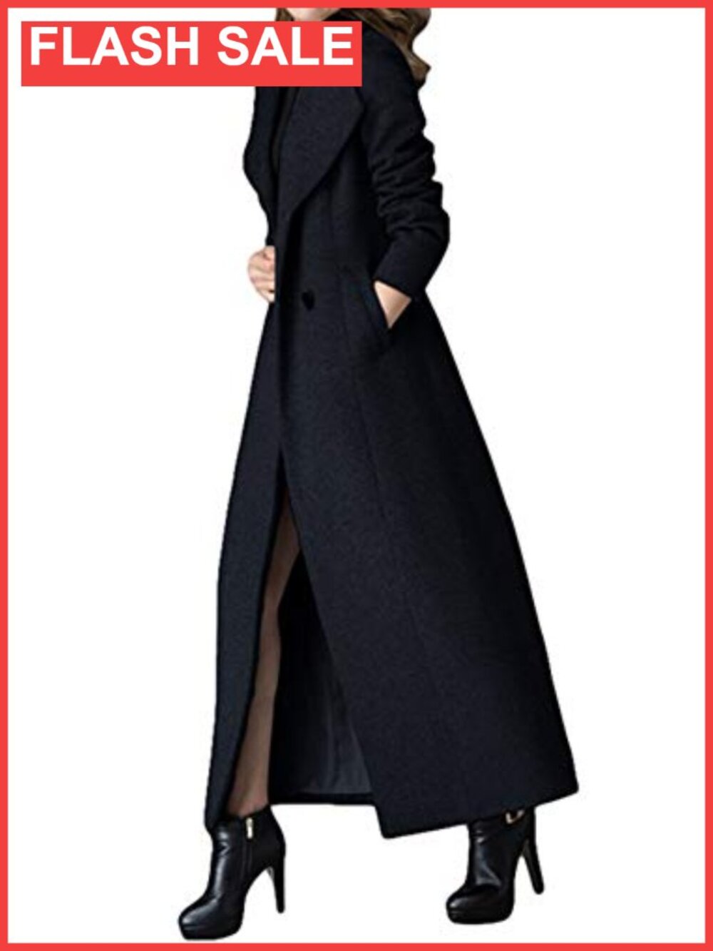 Women's Long Wool Blend Trench Coat Double Breasted Winter Jacket